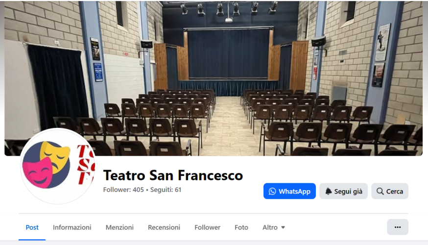           Seguici sulla nostra pagina facebook TEATRO SAN FRANCESCO